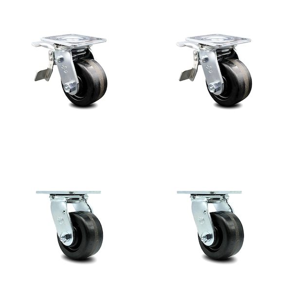 4 Inch Phenolic Swivel Caster Set with Ball Bearing 2 Total Lock Brake SCC